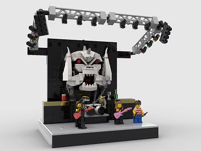 Building Block Performance Stage with Skull Design Lights and Figures Playing Guitars 3d model