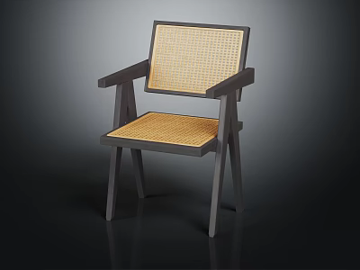 Wooden Chair With Dark Wooden Frame Rattan Backrest And Seat Minimalist Modern Furniture Design 3d model