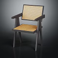 Wooden Chair With Dark Wooden Frame Rattan Backrest And Seat Minimalist Modern Furniture Design