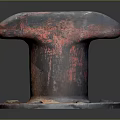 Rusty Red And Black Metal Bollard With Circular Base And Bolts