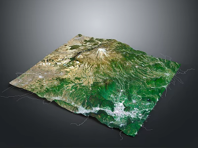 3D Terrain Model with Mountain Ranges Green Vegetation and Volcanic Peak Details 3d model