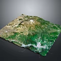 3D Terrain Model with Mountain Ranges Green Vegetation and Volcanic Peak Details