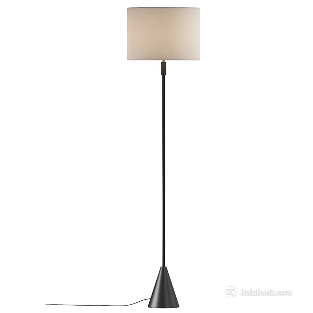 Modern Floor Lamp With Beige Fabric Shade Black Metal Pole And Stable Base 3d model 