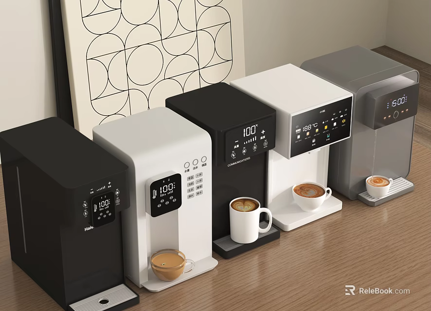 Modern Tabletop Automatic Water Dispensers With Different Colors And Digital 3d model 