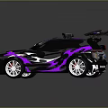 Two Black And Purple Racing Cars With Body Graphics And Rear Spoilers