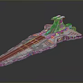 Detailed Sci Fi Starship Model Featuring Gray Body Red Stripes And Top Structure