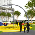 Colorful Outdoor Playground With Play Structures Trees Active Children And Urban Buildings