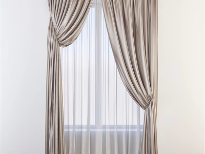 Elegant Beige Curtains With Sheer Layers Tied Back For Modern Window Decor 3d model