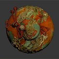 Gourd Shaped Sculpture With Intricate Golden Dragon Patterns Orange Green Colors And Red Rope