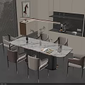 Modern Dining Table And Chairs Set With Marble Top In Kitchen Dining Area With Cabinets 3d model