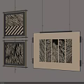 Multiple Abstract Paintings With Striped And Zebra Like Patterns Hanging On Wall 3d model