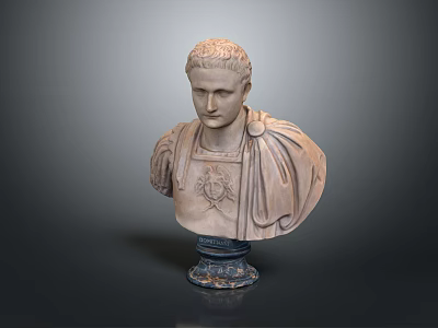 Roman Man Bust Sculpture With Classical Robe Details And Ornate Base 3d model