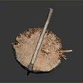 Rustic Wooden Stump with Axe Embedded in Natural Wood Texture