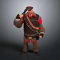 3D Military Character In Uniform Holding Gun With Bullet Belt And Red Green Accents