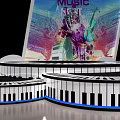 Music Themed Display With Stage Design And Keyboard Inspired Circular Elements