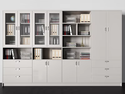 Modern Office Bookcase With Glass And Wooden Doors Storage For Books Folders And Decorations 3d model