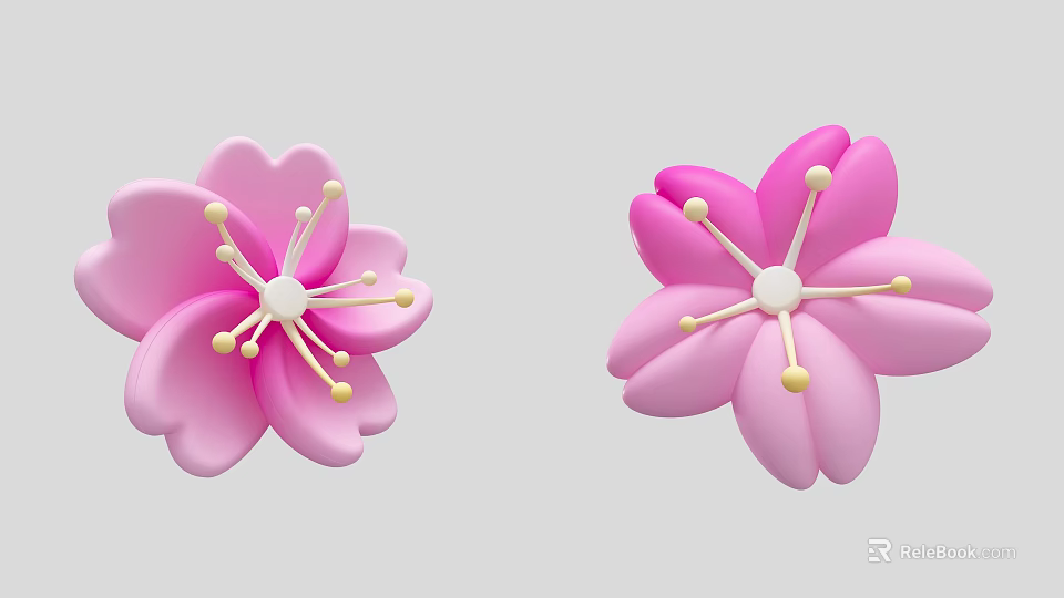 Elegant Floral Display With Pink Cherry Blossom Petals And Yellow Stamens 3d model 