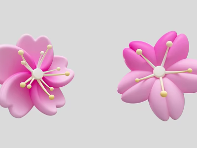 Elegant Floral Display With Pink Cherry Blossom Petals And Yellow Stamens 3d model