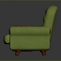 Green Single Sofa With Diamond Tufted Backrest Red Plaid Blanket On Armrest And Wooden Legs