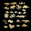 Traditional Golden Carvings with Cloud Patterns and Curly Designs on Black Background