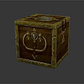 Vintage Wooden Chest With Gold Metal Accents And Decorative Lock Design