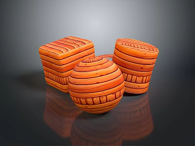 Orange Handwoven Storage Containers Practical Daily Household Items Stacked For Home Organization 3d model