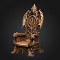 Carved Wooden Dragon Chair With Intricate Gothic Design And Decorative Details