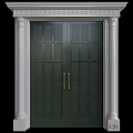 Elegant Dark Green Swing Door with Golden Handles and White Columns Paneled Design