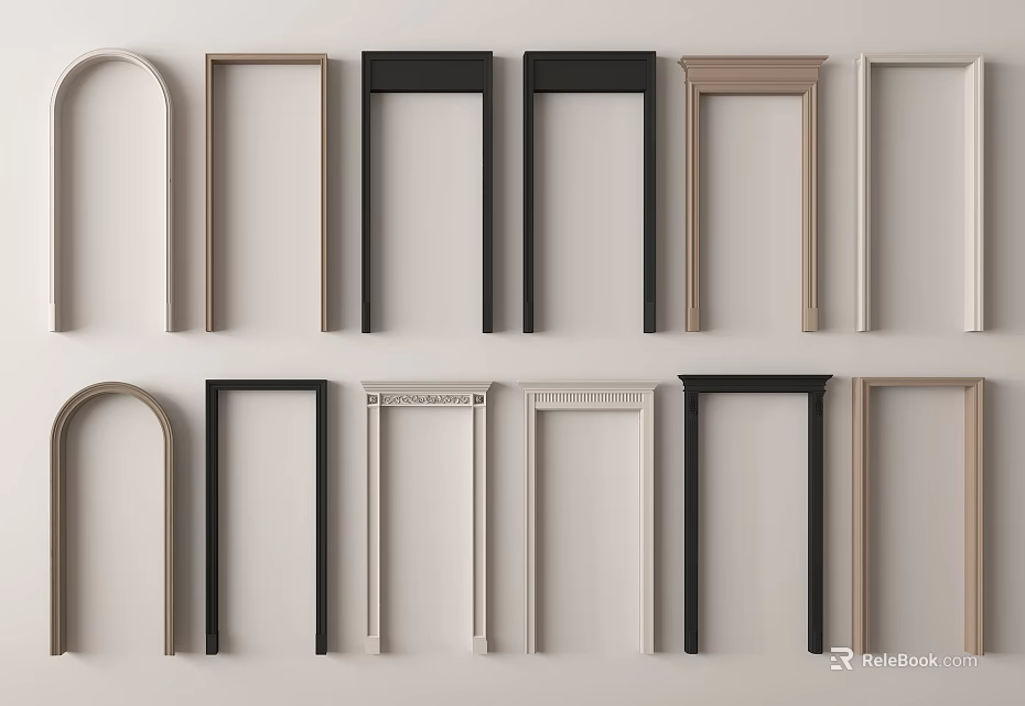 Various Modern Door Frames With Arched Rectangular Designs And Different Colors 3d model