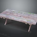 Rustic Weathered Wooden Table With Green Moss Covered Planks And Simple Legs