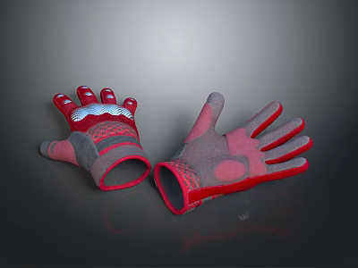 Pair of Red and Gray Gloves with Textured Palm and Finger Design for Comfortable Wear 3d model