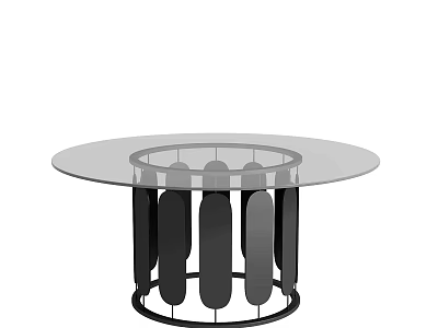 Round Coffee Table With Glass Top And Black Geometric Base Design 3d model