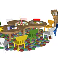 Modern Children's Tables and Chairs Kindergarten Tables and Chairs Bookcase Combination Children's Learning Tables and Chairs 3d model