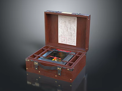 Practical Wooden Storage Box for Household Items with Open Compartments and Handle 3d model