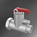 Silver Metal Pipe Valve With Red Handle And Connection Ports For Industrial Use