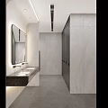 Modern Public Restroom With Gray Partitions White Toilet And Toilet Paper Holder