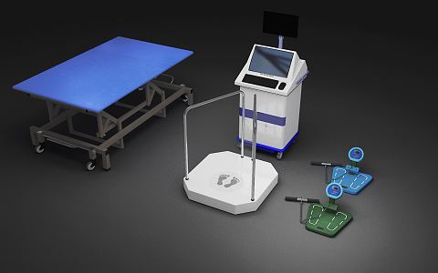 Modern Medical Equipment Body Scale Blue Medical Bed 3d model