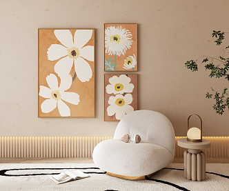 Modern plant painting cream decorative painting 3d model