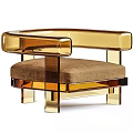 Elegant Single Sofa Featuring Golden Armrests Transparent Amber Frame And Brown Cushion 3d model