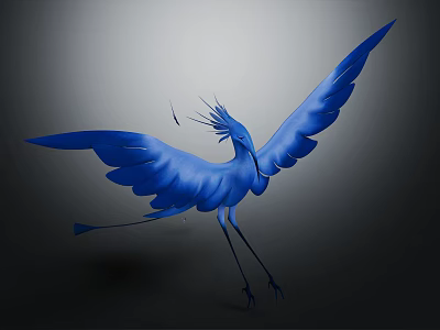 Elegant Blue Bird With Spread Wings In Paper Art Style Design 3d model