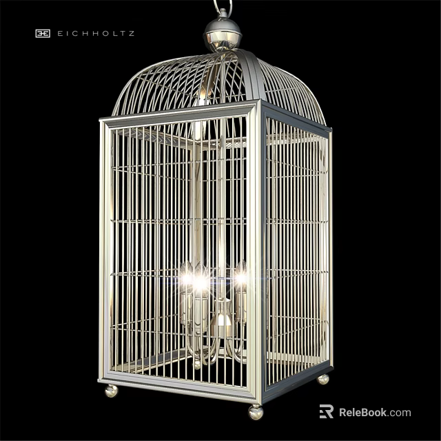 Cage Shaped Metal Frame Chandelier with Bright Lighting and Modern Design 3d model 