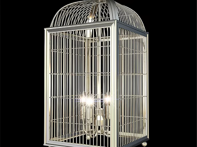 Cage Shaped Metal Frame Chandelier with Bright Lighting and Modern Design 3d model