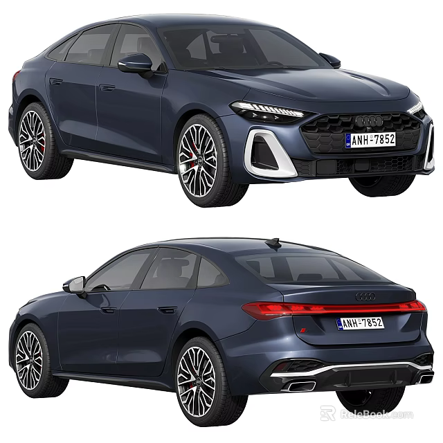 Deep Blue Modern Sedan Car With Stylish Front Face Rear End And Alloy Wheels 3d model 