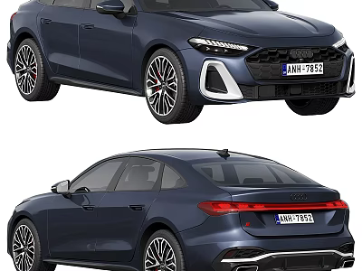 Deep Blue Modern Sedan Car With Stylish Front Face Rear End And Alloy Wheels 3d model
