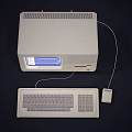 Retro Desktop Computer With CRT Monitor Blue Screen Keyboard And Mouse
