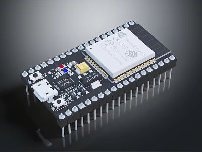 Microcontroller Development Board With Circuit Pins Chip And Electronic Components 3d model