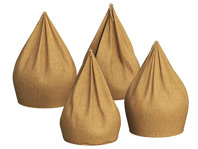 Four Conical Brown Burlap Bags For Home Decor And Storage 3d model