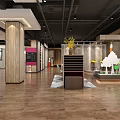 Modern Lobby Interior With Wooden Flooring Walls Circular Decor Green Plant And Bench