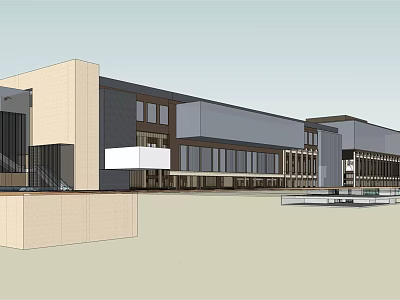 Modern Commercial Complex Design With Glass Curtain Walls And Entrance Plaza 3d model