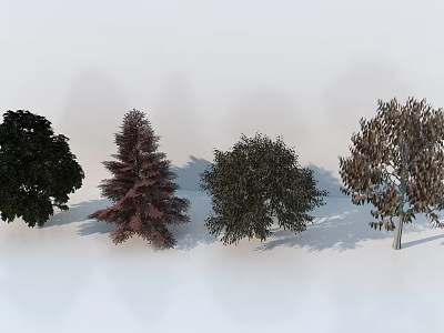 Various Types of Trees with Green Red and Brown Foliage and Diverse Canopy Shapes 3d model
